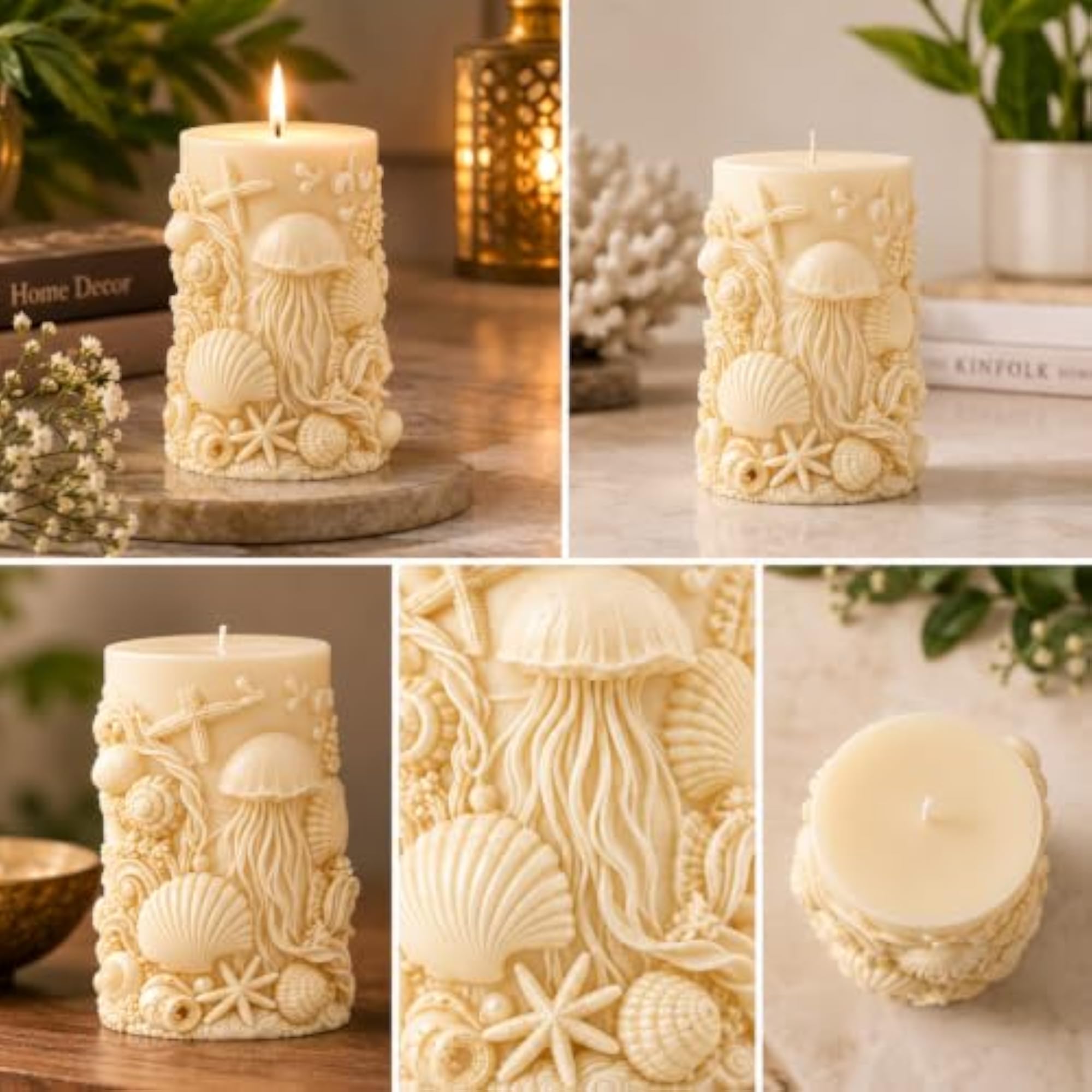 Sea Shell Elegance Ivory Sculpted Pillar Candle
